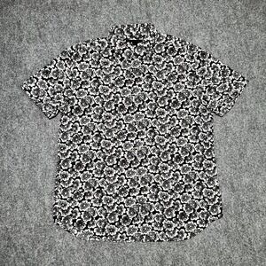 John Varvatos Floral Button Up Large Black White Pink Short Sleeve Casual Cotton